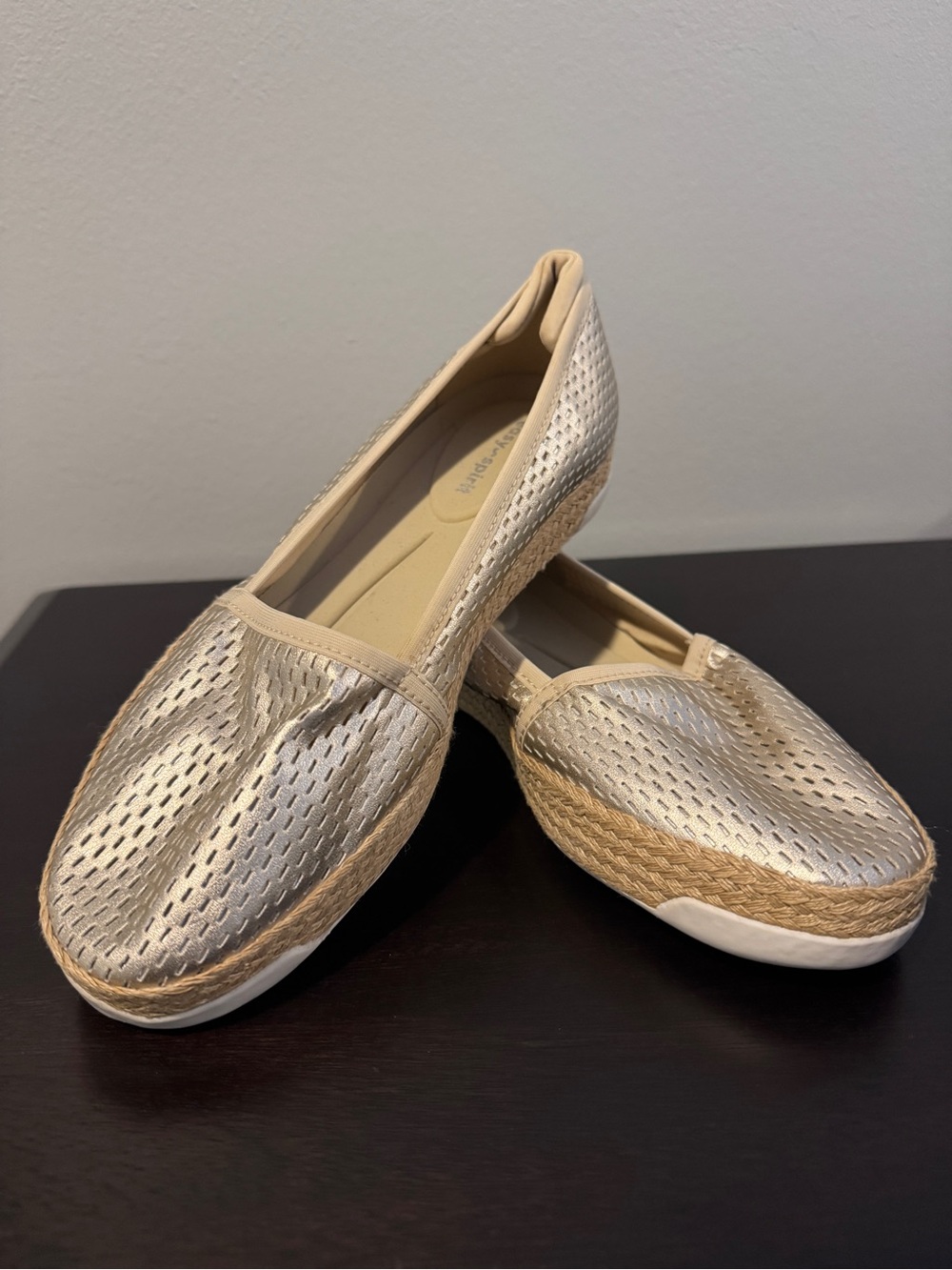 Easy Spirit Metallic Champagne Espadrille Slip-Ons